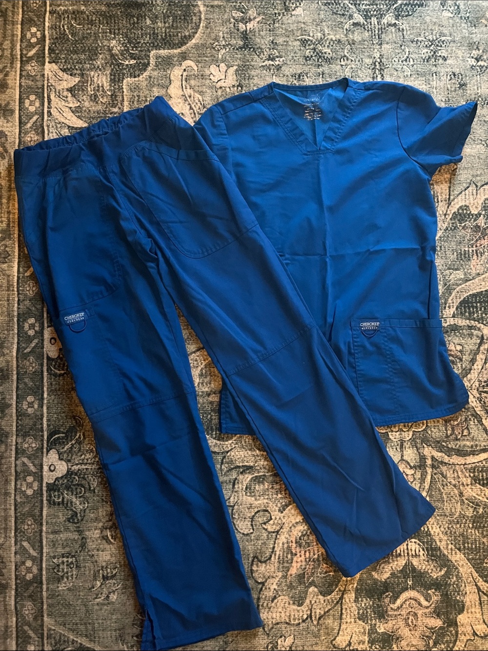 Cherokee Royal Blue Women’s Scrub Top and Elastic Pants Set